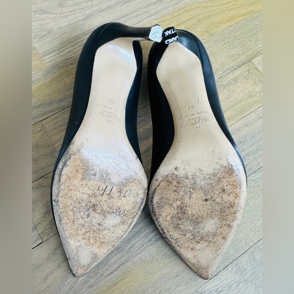 Valentino Garavani Rockstud Leather Black Pointed Toe Stiletto Heel Pumps 37 - Picture 8 of 15